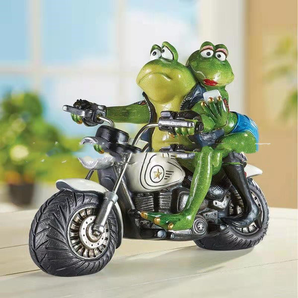 Resin Crafts Two Frogs Riding A Motorcycle - Things and what not