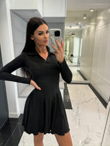 Solid Color Waist Tight Long Sleeve Lapel Dress
