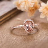 European And American 18K Rose Gold Plated Inlaid Pink Crystal Water Drop Pear-shaped Ring - Things and what not