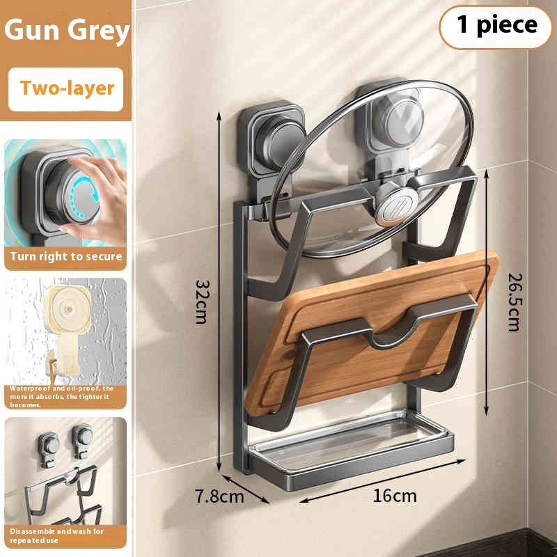 Suction Cup Pot Cover Rack Wall-mounted Punch-free Kitchen Storage Rack - Things and what not