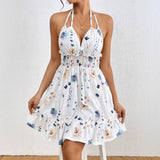 European And American Women Printed Sexy Halter Spaghetti Straps Dress