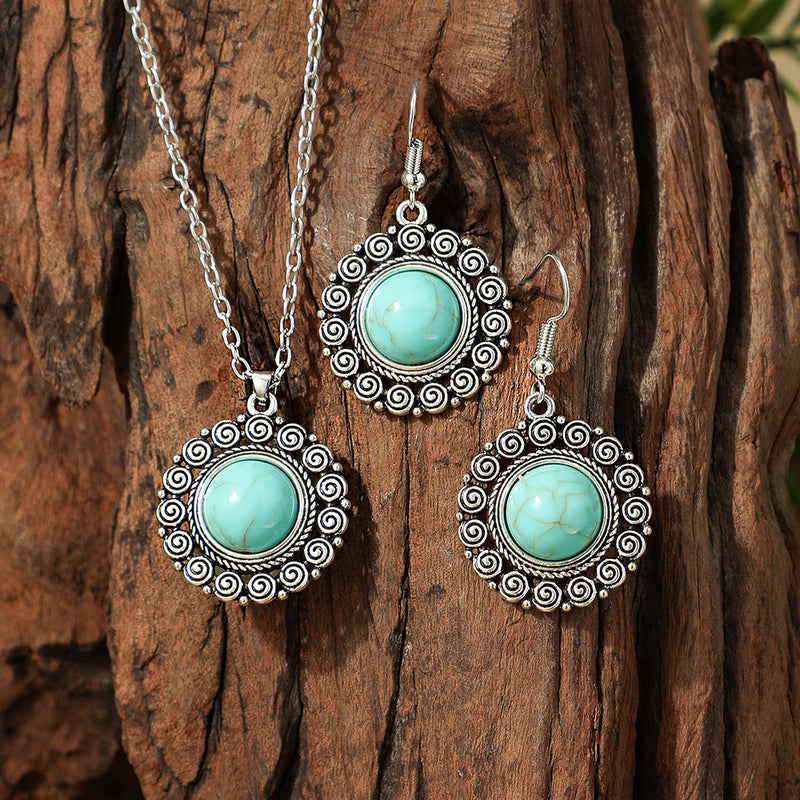 Fashion Turquoise Long Pendant Ear Rings Suit - Things and what not