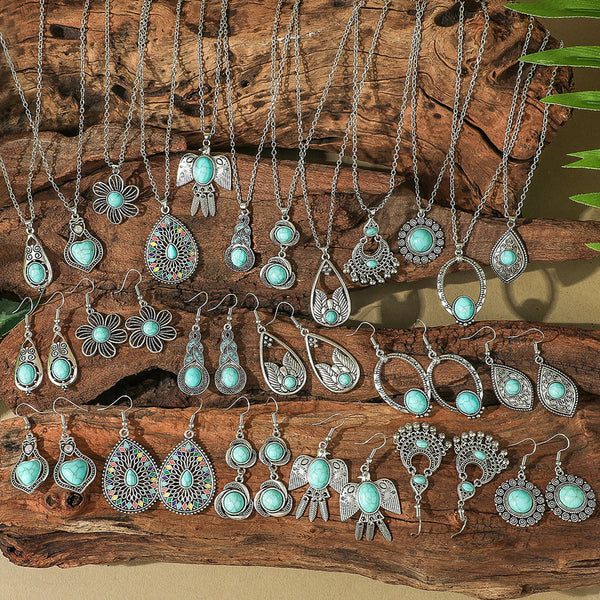 Fashion Turquoise Long Pendant Ear Rings Suit - Things and what not