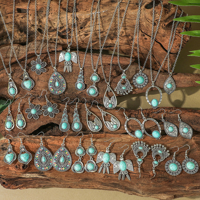 Fashion Turquoise Long Pendant Ear Rings Suit - Things and what not