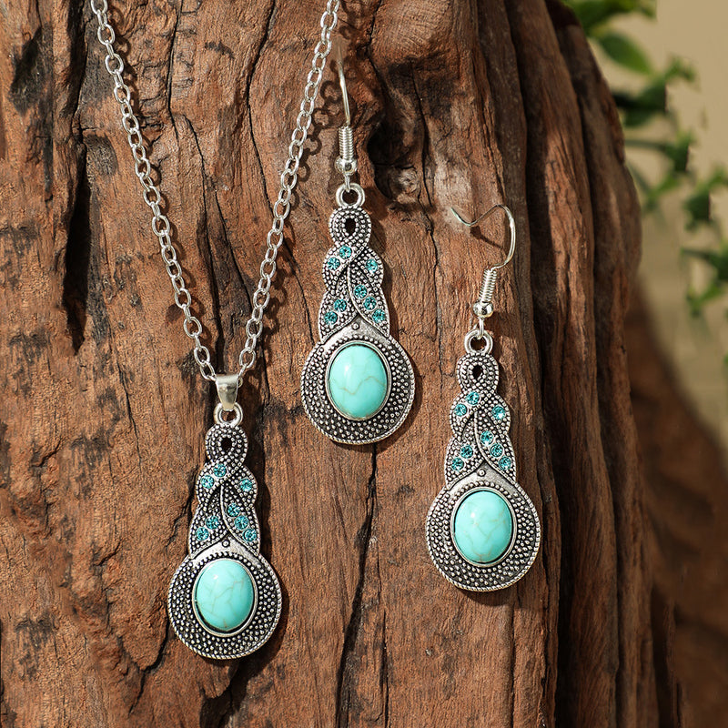 Fashion Turquoise Long Pendant Ear Rings Suit - Things and what not