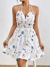 European And American Women Printed Sexy Halter Spaghetti Straps Dress