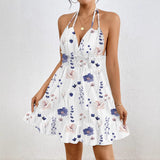 European And American Women Printed Sexy Halter Spaghetti Straps Dress