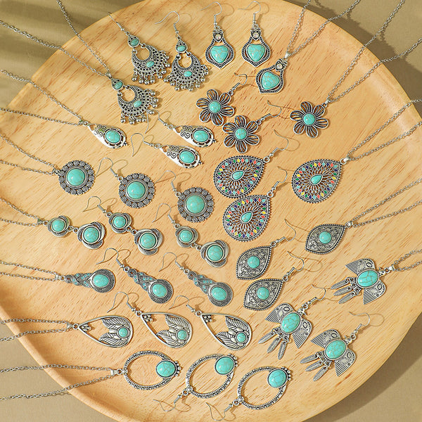 Fashion Turquoise Long Pendant Ear Rings Suit - Things and what not