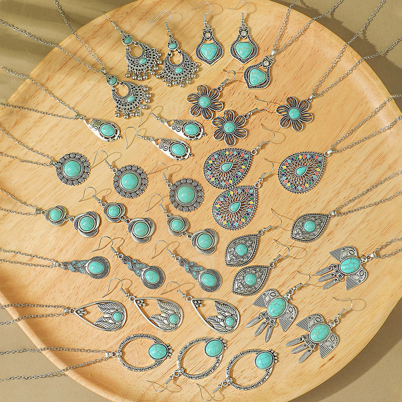 Fashion Turquoise Long Pendant Ear Rings Suit - Things and what not