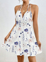 European And American Women Printed Sexy Halter Spaghetti Straps Dress