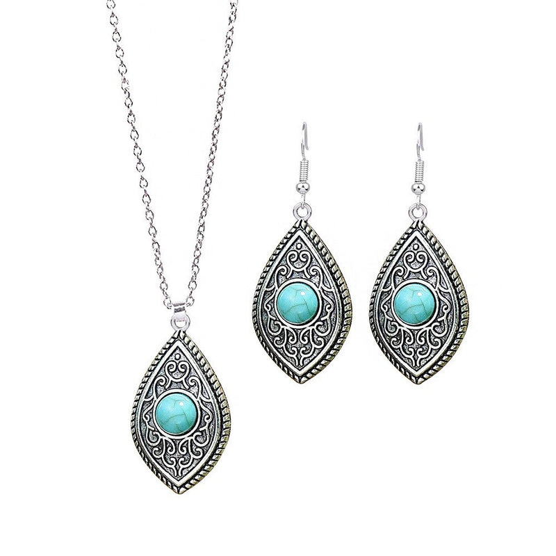 Fashion Turquoise Long Pendant Ear Rings Suit - Things and what not