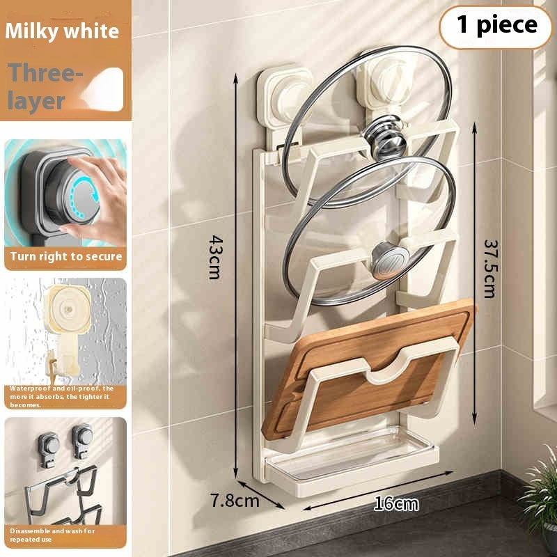 Suction Cup Pot Cover Rack Wall-mounted Punch-free Kitchen Storage Rack - Things and what not
