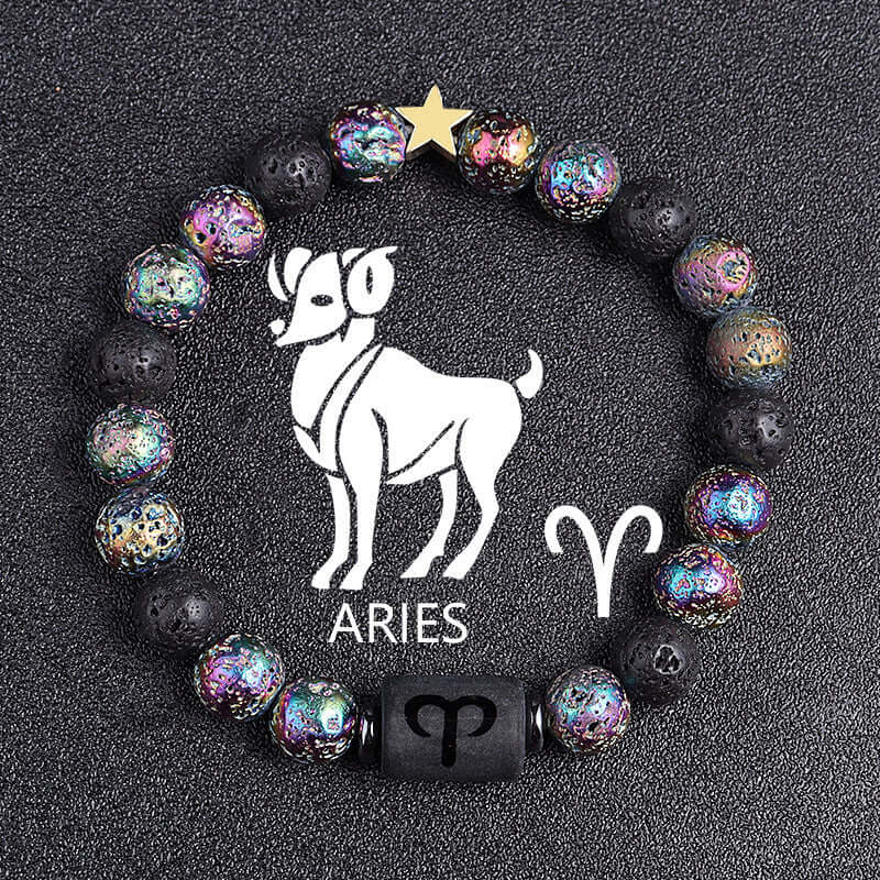 European And American Twelve Constellation Natural Stone Beaded Bracelet - Things and what not
